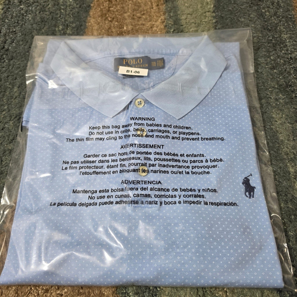 Polo Ralph Lauren Polo Shirt XXL Blue Micro Dot Classic Fit - Picture 9 of 9